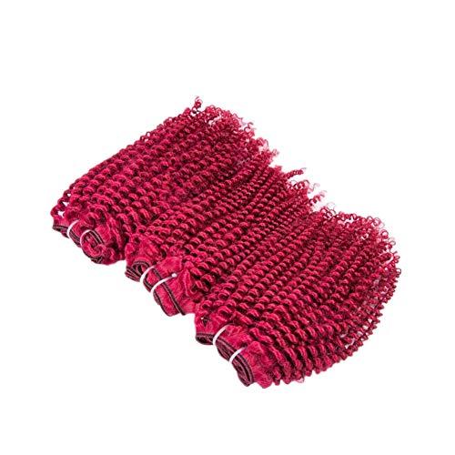 Generic Cloud Hair Double Wefted Burgundy Kinky Curly Human Hair Weaves 3Pcs Bugs Color Afro Curly 3Bundles Hair Extensions 300G (14 16 18 inch)