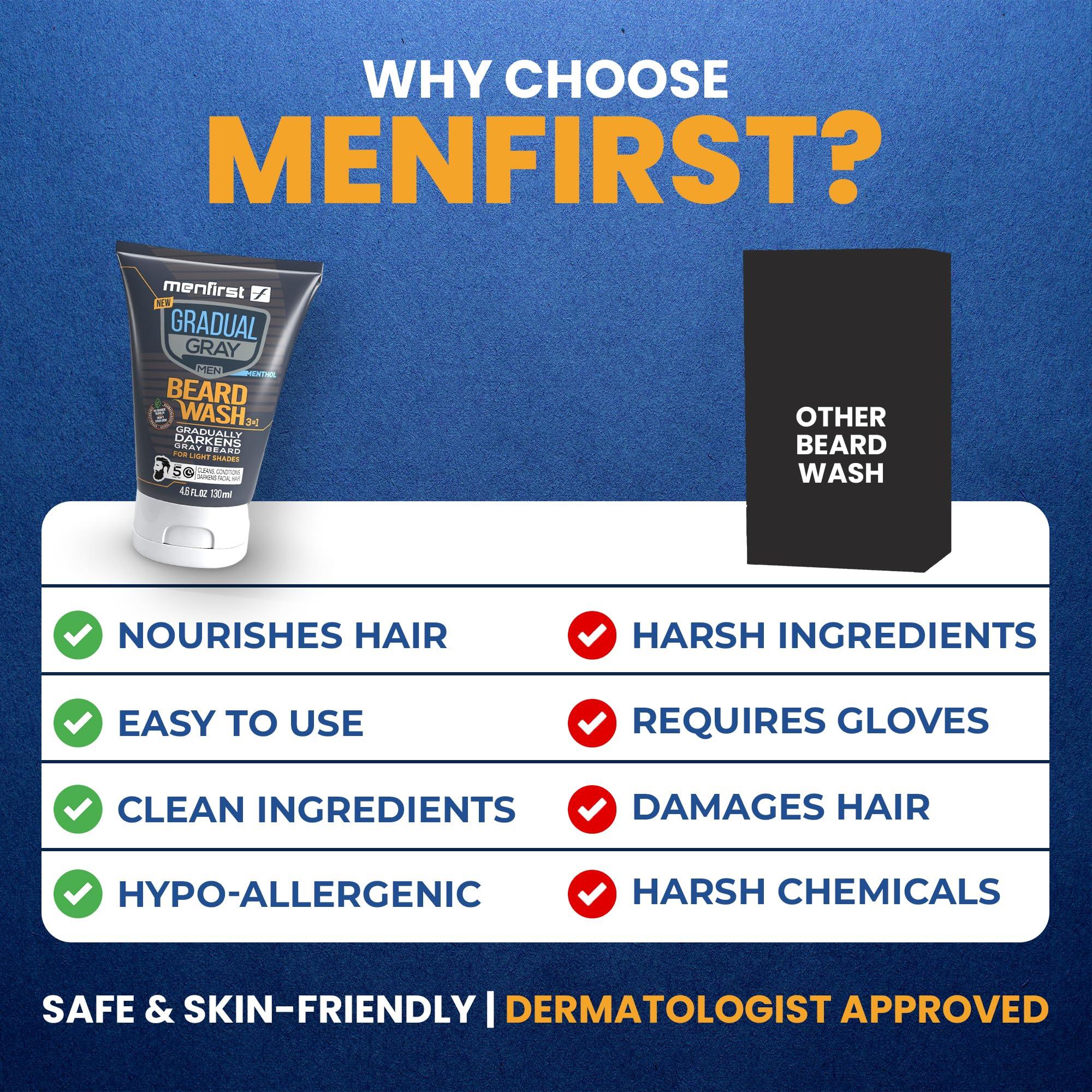 MENFIRST MENFIRST Gradual Grey Reducing Beard Wash for Light Shades - Beard Wash for Light Brown to Blonde Hair - Beard Color Shampoo for Men - 4.60 FL