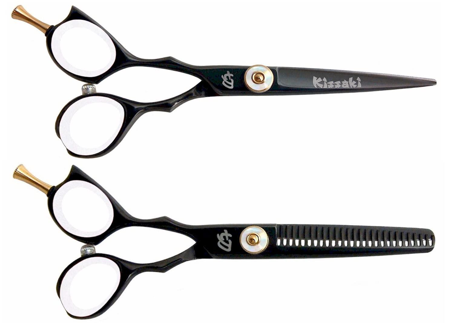 Kissaki Kissaki Left Handed Hair Scissors Sensuki L 5.5 inches Black W Titanium Hair Cutting Shears and Daisaku L 26 tooth Thinning Shears Matching Set Combo