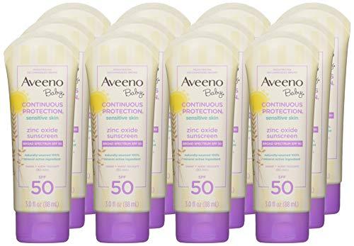 Aveeno Baby Aveeno Baby Aveeno Baby Continuous Protection Zinc Oxide Mineral Sunscreen, Spf 50, 3 Fl. Oz (pack Of 3), 3.0 Fl Oz (Pack of 4)