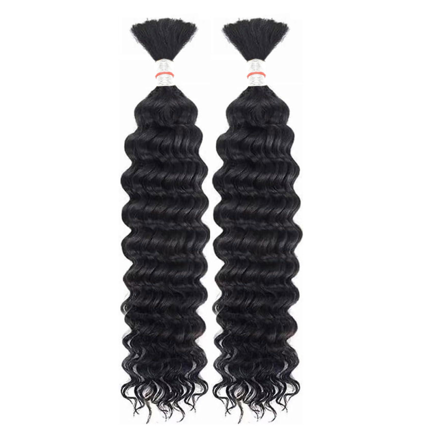 Forevermore Human Braiding Hair Deep Wave Bulk Human Hair For Braiding No Weft Wet And Wavy Human Hair Braiding Hair Extensions For Boho Braids 2 Bundles Per Pack 100g (22inch, Natural Black)