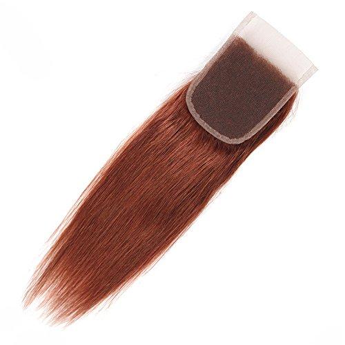 Tony beauty hair Tony Beauty Hair Copper Red Virgin Brazilian Human Hair Bundles with Top Closure Silky Straight #33 Dark Auburn Soft Hair Weaves 3 Bundle Deals with Lace Closure Piece 4x4 (14 14 14+14)