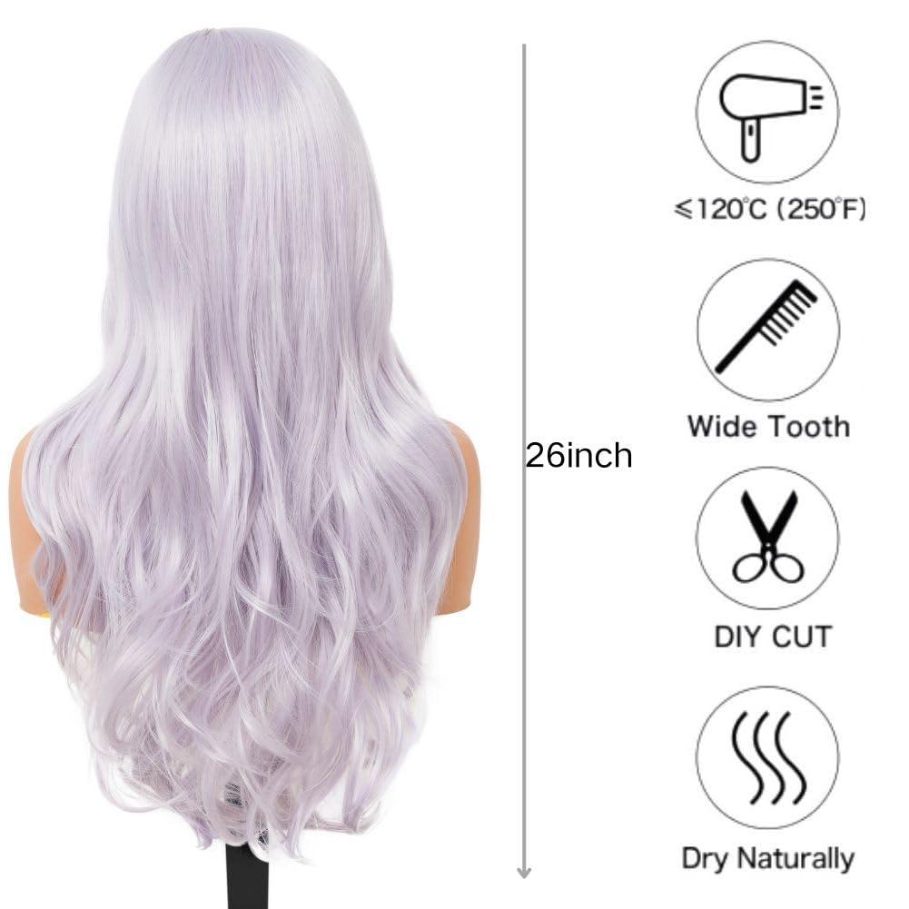 Siudus Siudus Purple Lace Front Wigs for Women Natural Long Curly Wavy Synthetic Heat Resistant Fibre Hiar Wig for Halloween Daily Use