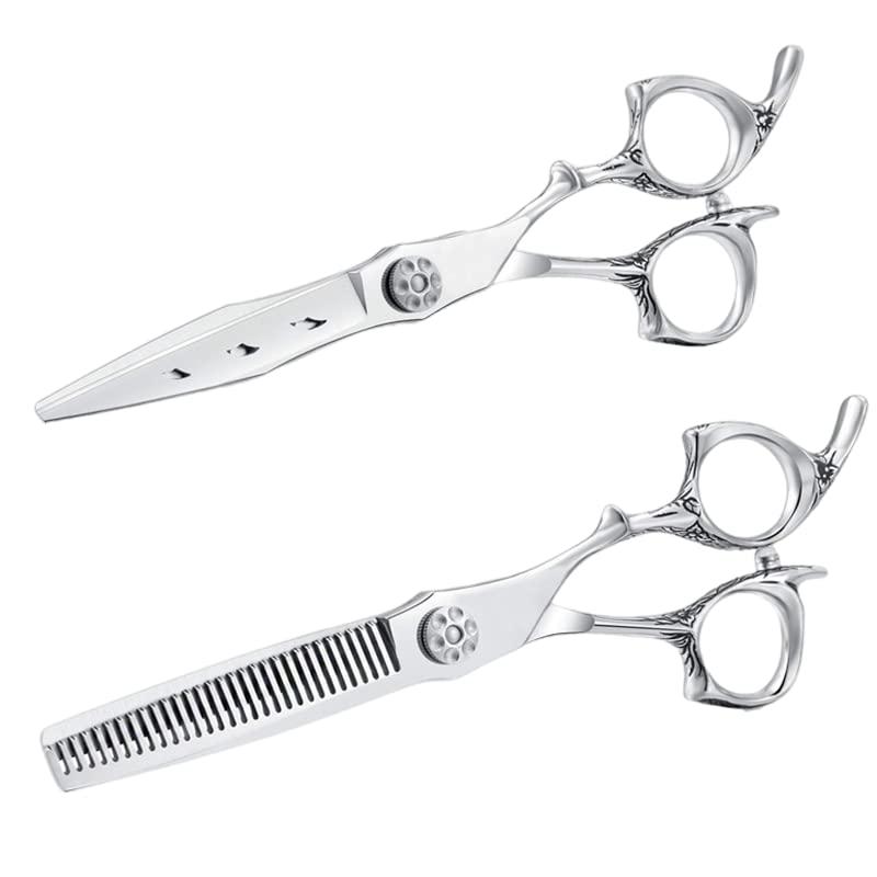 WGGTX Professional Hair Cutting Shears, 6 Inch Professional Salon Haircut Japanese Stainless Steel 440C Barber Hair Trimmer Cutting Thinning Scissors set (Color : Set)