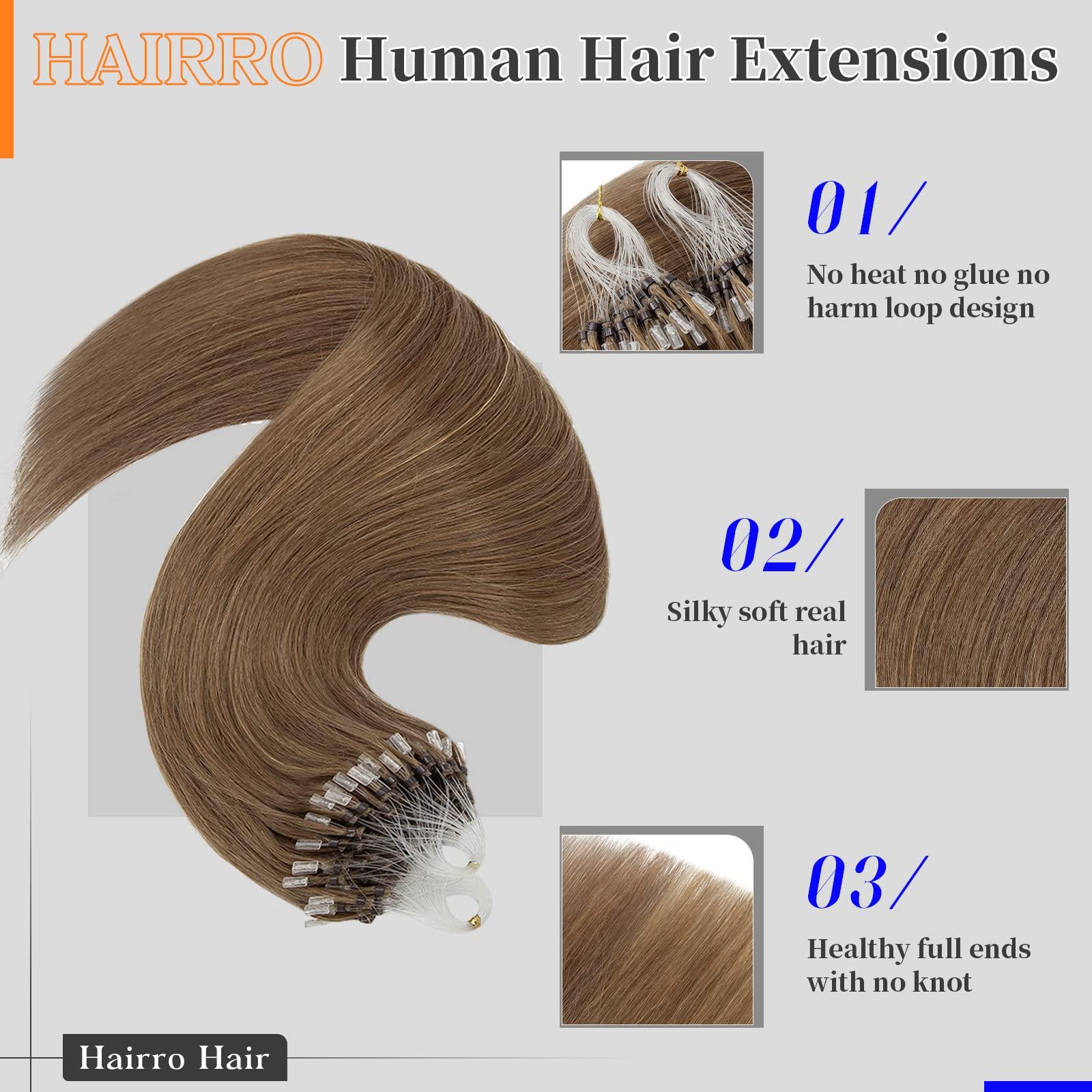 Hairro Hairro Microbead Human Hair Extensions Micro Beaded Hair Microlinks Pre Bonded Cold Fusion I Tip Micro Loop Hair For Women 14 inch 50g 100 Strands #06 Light Brown