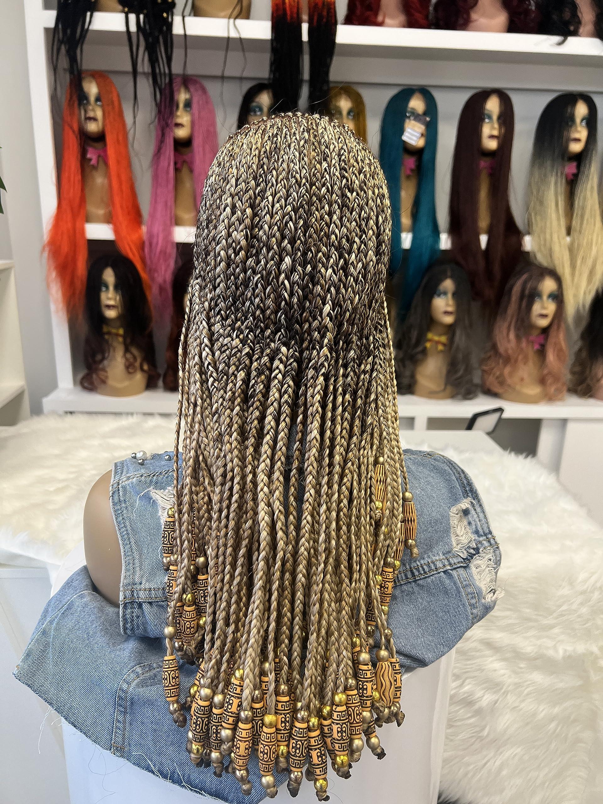 Kr8tiva KR8TIVA Bang braided wig, Fringe Braided wig, Fringe beaded Wig for Black women, hand braided Wigs, Beaded Wig (Beaded cornrow Full Lace)
