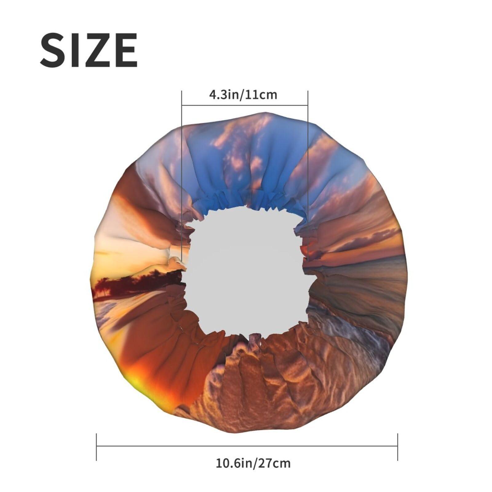 OUSIKA Reusable Shower Cap for Women Waterproof Bath Caps Double Layer Bath Hair Caps Beautiful Tropical Sunrise on The Beach Shower Hat for Ladies Spa Salon, Large Size for All Hair Lengths
