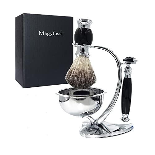 Magyfosia Magyfosia Classic Men's Double Edge Safety Razor Kit includes Pure Badger Hair Shaving Brush,Heart Shape Razor & Brush Stand Holder and Shaving Bowl Christmas Original Gift Set