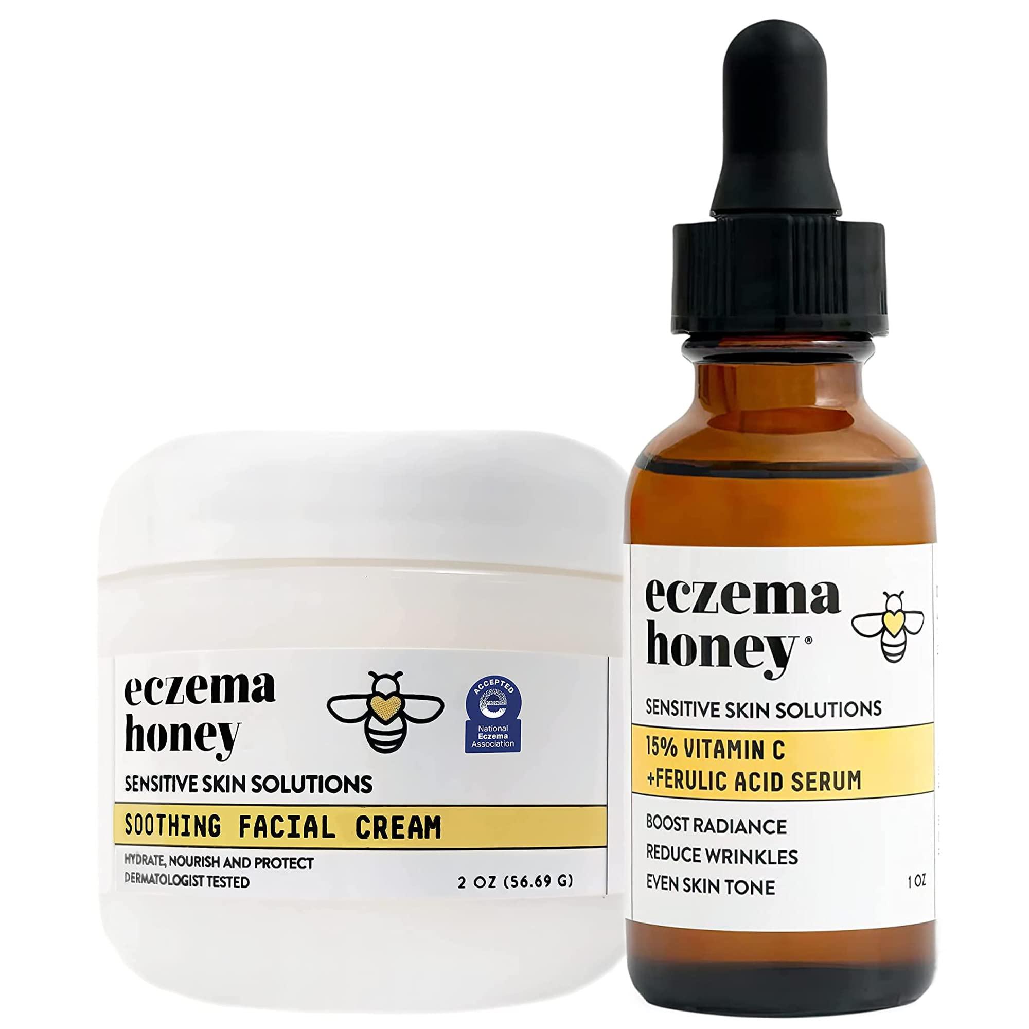 ECZEMA HONEY ECZEMA HONEY Soothing Facial Cream & 15% Vitamin C + Ferulic Acid Serum - Bundle for Sensitive & Dry Skin - Cruelty Free