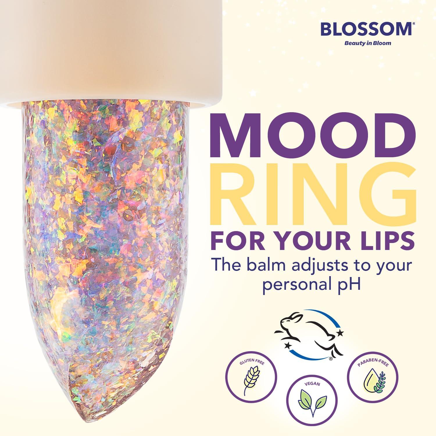 Blossom Blossom Lip Gloss Moisturizing pH Lip Balm, Color Changing Glitter Sparkle Shimmering Lip Stain Tint, 3.5g, Moonstone