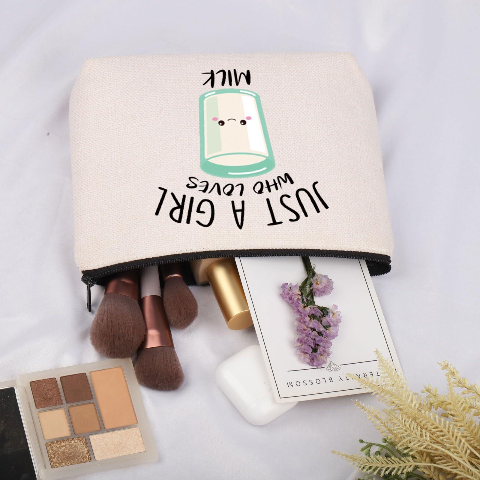 JNIAP Milk Gift Just A Girl Who Loves Milk Cosmetic Bag Cow Milker Gift (Who Loves Milk Bag)