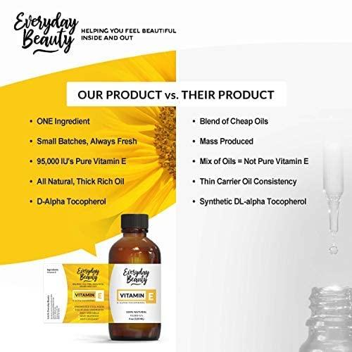 Everyday Beauty Helping You Feel Beautiful Inside Vitamin E Oil Bulk - 1 Gallon - D-Alpha Tocopherol 100% Pure & All Natural 42,500 IU per oz - Thick, Amber Color, Nutty Aroma - From Wheat Germ - Face Body Hair - DIY Cosmetics & After Surgery Scars