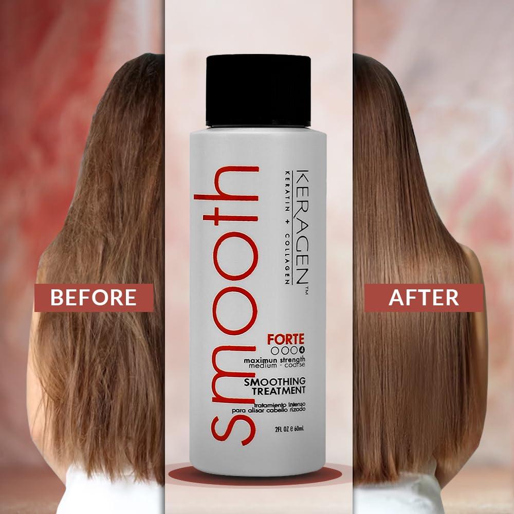 KERAGEN KERAGEN - Brazilian Keratin Smoothing Treatment, Blowout Straightening System for Dry and Damaged Hair - Forte, Sulfate Free - Eliminates Curls and Frizz, Medium to Coarse Hair (2 Oz)