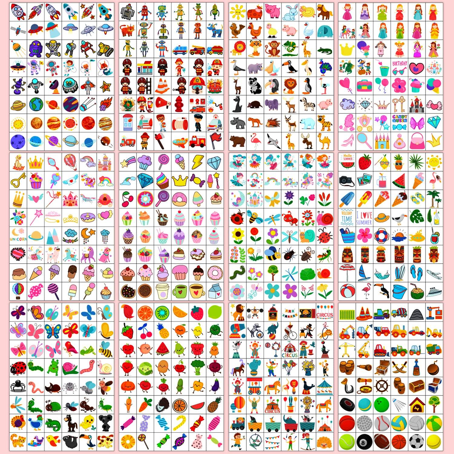 PARTYWIND Partywind 960 PCS Individually Wrapped Tattoos for Kids Bulk, Cute Temporary Tattoo Stickers for Birthday Party Supplies Favors, Fake Tattoos for Kids Christmas Gifts Games (20 Sheets)