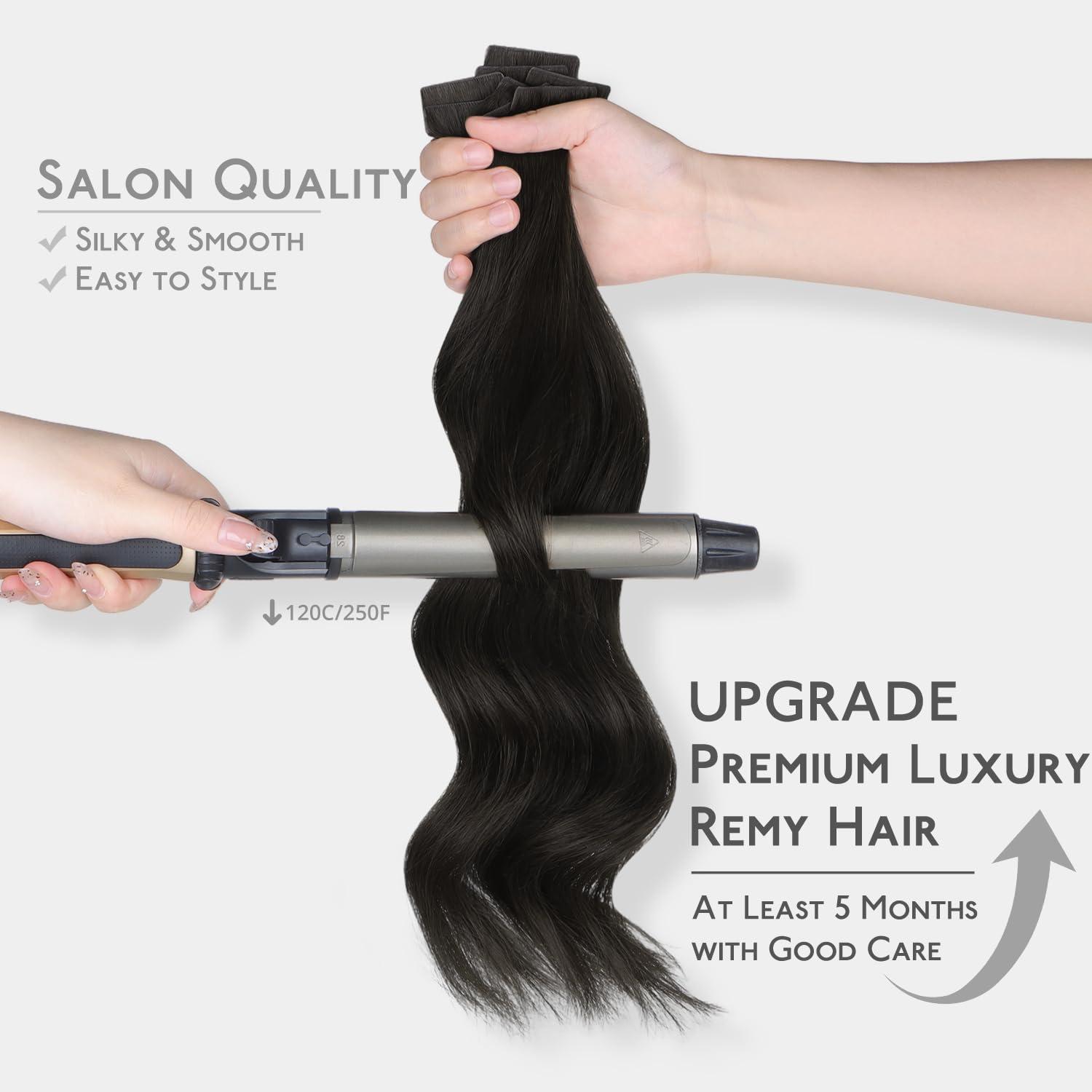 Wennalife WENNALIFE Invisi Edge & Classic Tape in Hair Extensions Human Hair, 18 Inch 50g 20pcs(10pcs Invisi Edge & 10pcs Classic) Natural Black Invisible Luxury Remy Hair Natural Seamless Injected Tape Ins