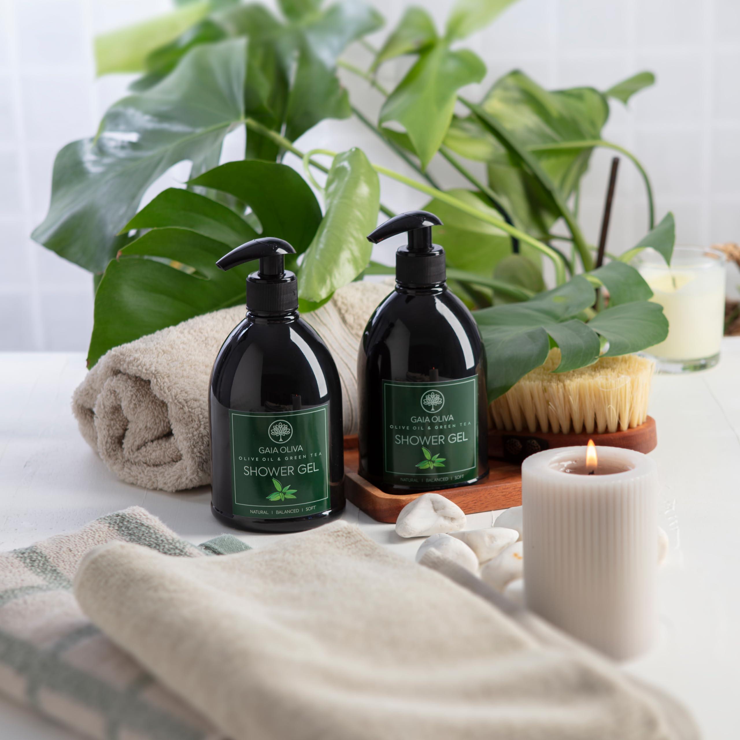 GAIA Oliva GAIA Oliva Liquid Shower Gel Moisturizing Body Wash Olive Oil, Bath Body Soap, Bottle 16.9 FL OZ (Pack of 2, Green Tea)