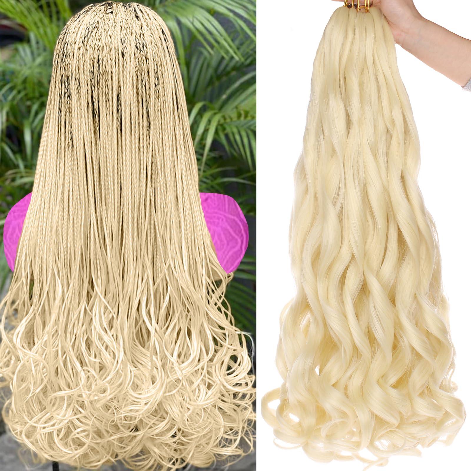 Union Beauty Unionbeauty French Curl Braiding Hair 22 Inch Blonde French Curly Braiding Hair Pre Stretched Body Wavy Braiding Hair for Goddess Box Braids Crochet Hair Curly Braiding Hair for Black Woman (613#)