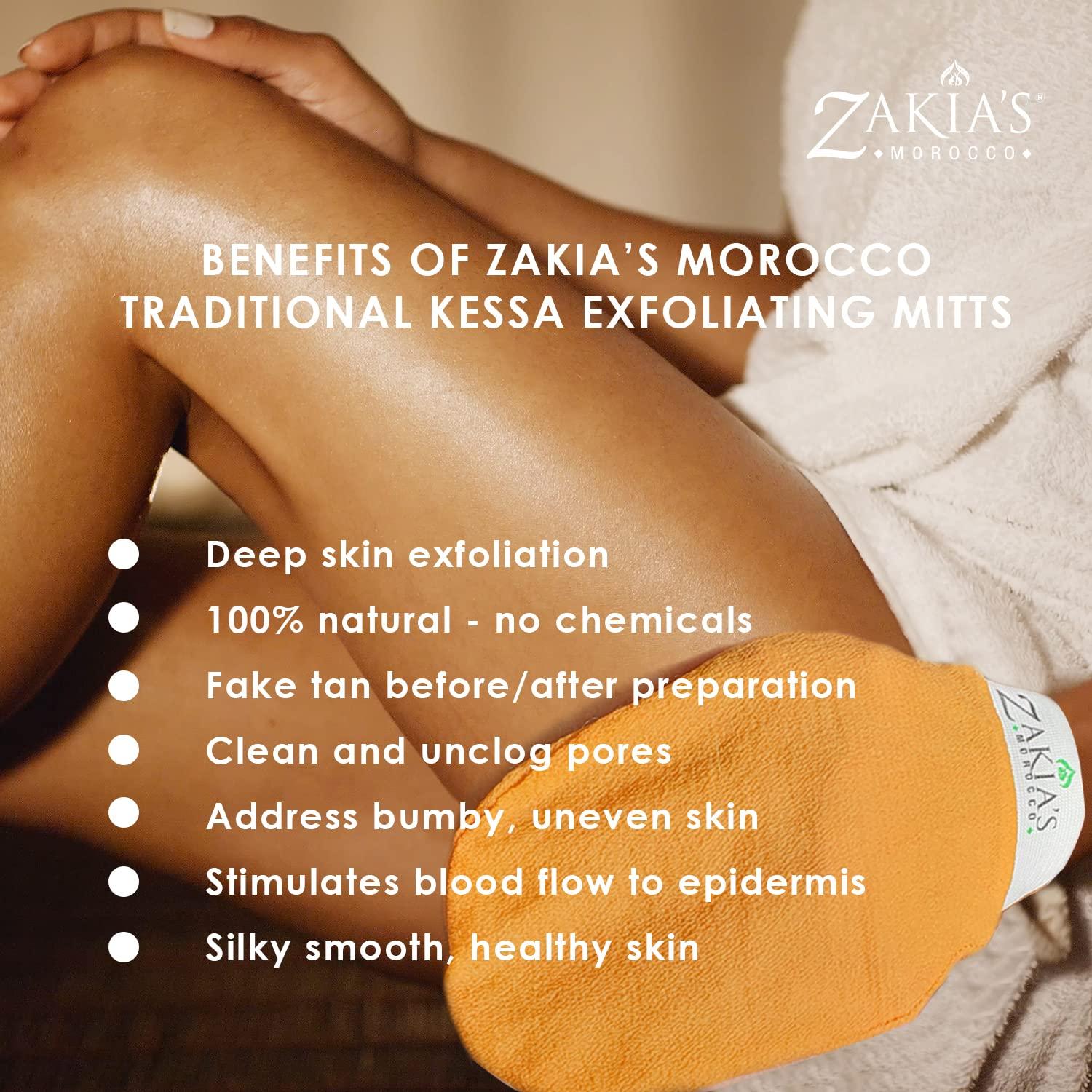 Zakia's Morocco Original Kessa Exfoliating Glove - Charcoal Black - Microdermabrasion At Home Exfoliating Mits, Removes unwanted dead skin, dirt and grime and Keratosis Pilaris. Great for spray tan removal. (1 Unit)