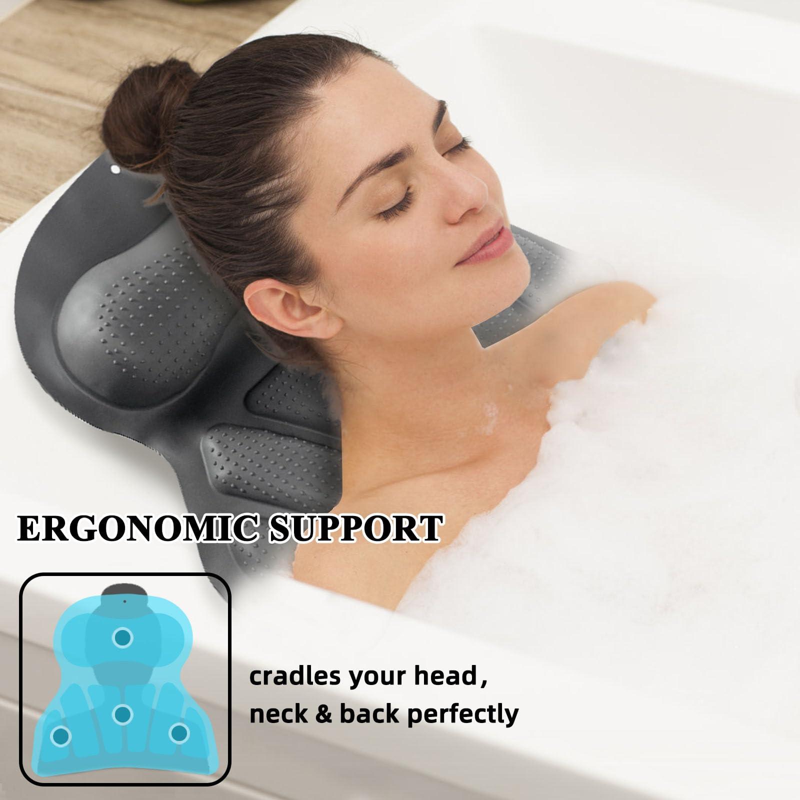 TOBETOPTOOLER Silicone Bath Pillows for Tub,Luxury Bath Pillow Bathtub Pillow Neck and Back Support with Non-Slip Suction Cup Spa Gifts for Women (Grey)
