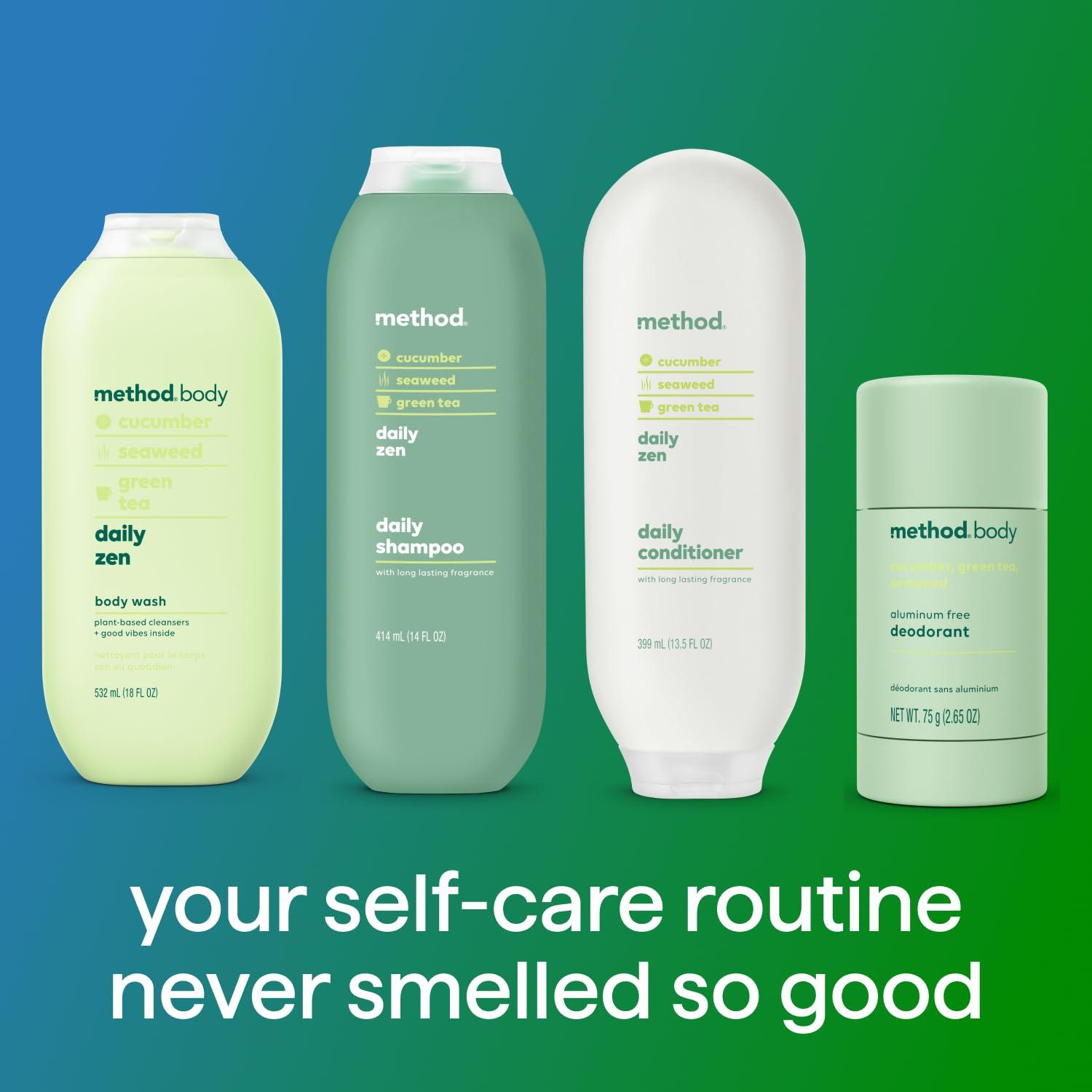 Method Method Everyday Shampoo, Daily Zen with Cucumber, Green Tea, and Seaweed Scent Notes, Paraben and Sulfate Free, 14 oz (Pack of 2)