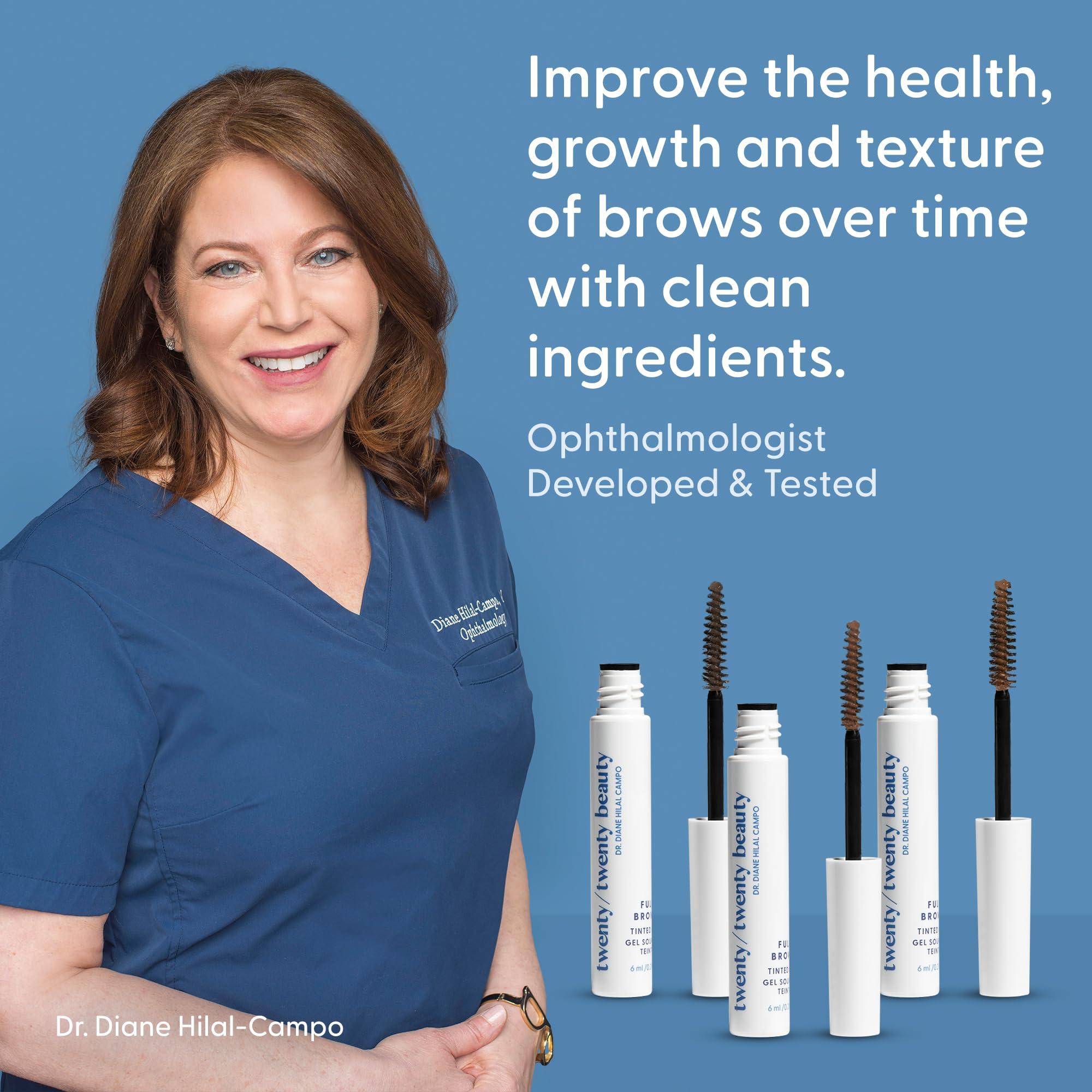 twenty/twenty beauty Full Brows Tinted Eyebrow Gel  Tinted Brow Gel for Fuller Eyebrows - Gentle & Safe for Sensitive Skin & Dry Eyes - Ophthalmologist Developed - Vegan, Cruelty-Free, Clean Ingredients (Brown)