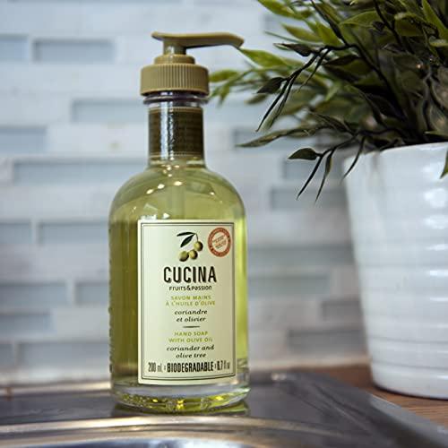 Fruits and Passion Fruits & Passion [Cucina] Coriander & Olive Tree Hand Soap (6.76 fl oz) - Luxury Scented Kitchen Liquid Hand Soap, Vegan, Natural Moisturizing Hand Wash in Premium Glass Hand Soap Dispenser