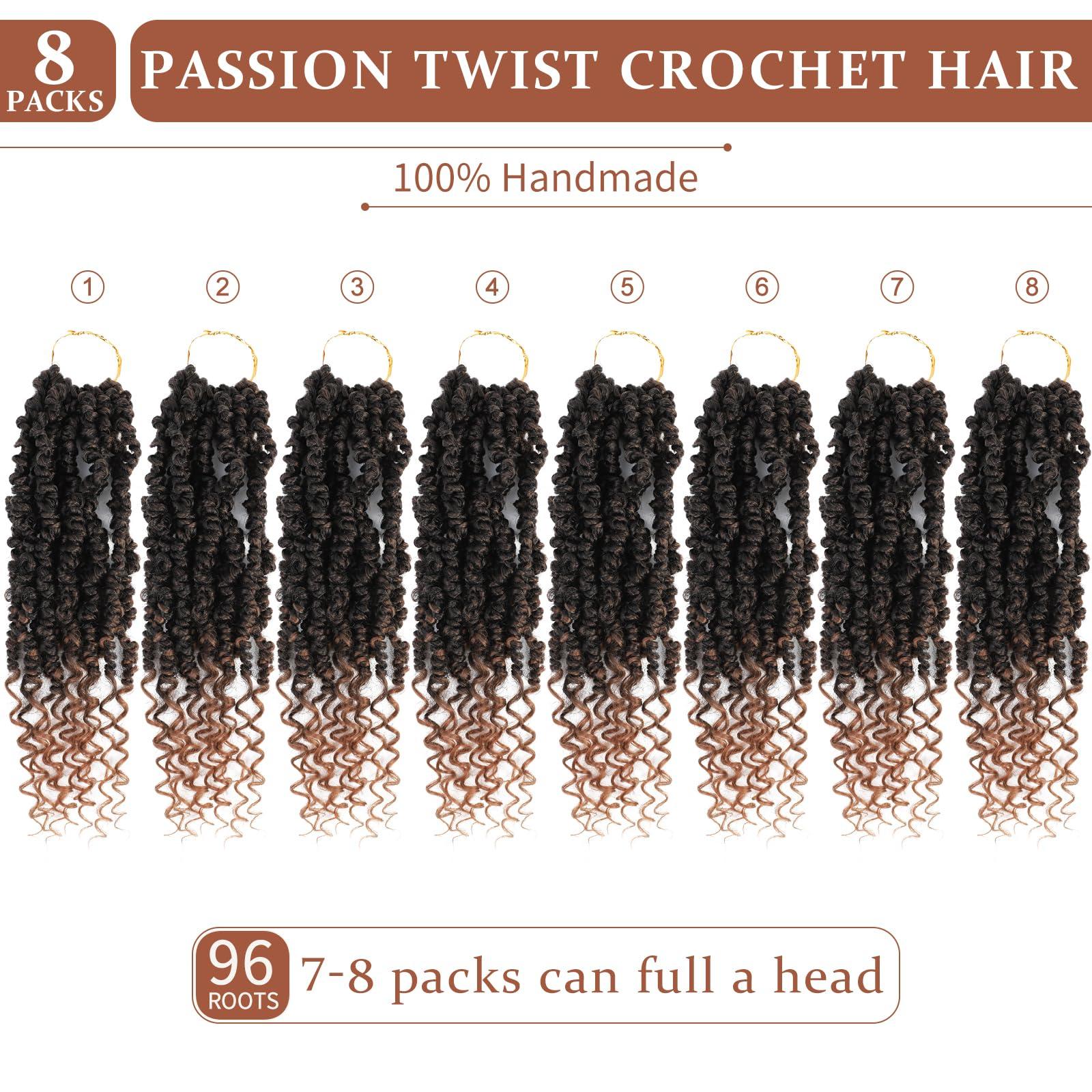 Admutty Passion Twist Crochet Hair,Passion Twist Hair 24 Inch,8 Packs Pre-twisted Passion Twist Hair,Short Passion Twist Crochet Braids,Pre Looped Crochet Hair for Black Women(T30)