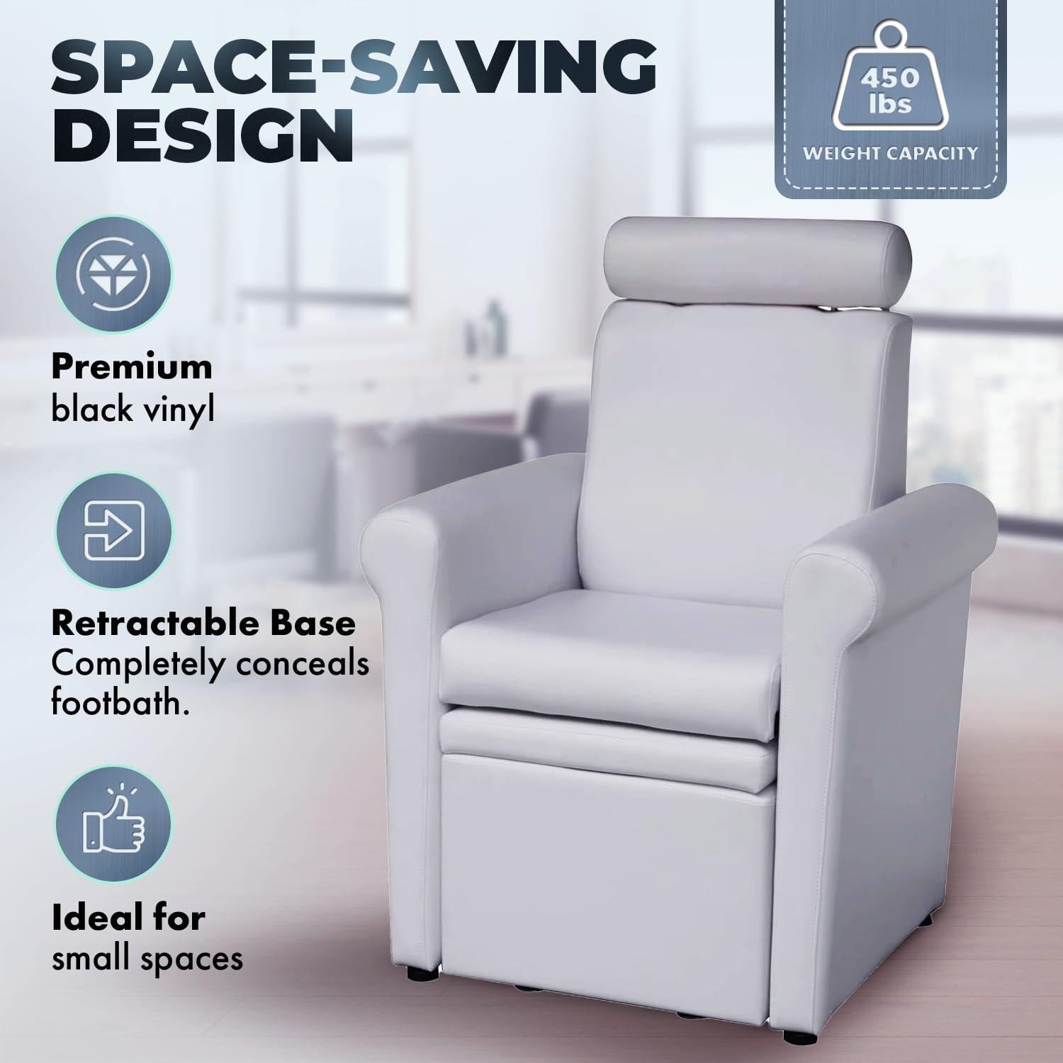 Buy-Rite Salon & Spa Equipment Buy-Rite Mona Lisa Plumb Free Pedicure Chair, No Plumbing Pedicure Station for Professional Spas and Salons, Reclining Backrest & Pull-Out Leg Rest (White), CHM-2320-5H-WHITE