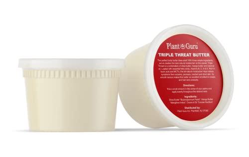 Plant Guru Triple Threat Body Butter 14 oz. - Blend of Shea, Mango & Coconut Oil - 100% Pure Natural Raw Unrefined Moisturizer For Dry Skin, Face And Hair. Great For Lip Balm and Soap Making