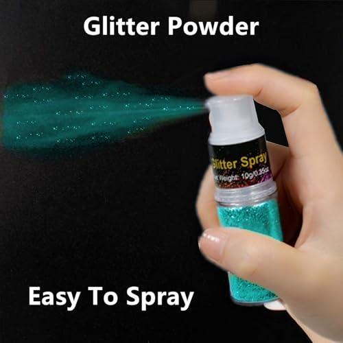 Go Ho Go Ho Hair and Body Glitter Spray,Teal Glitter Spray Dry Powder Makeup for Clothes,Festival Loose Sparkle Powder,Holographic Ultra Fine Resin Glitters for Crafts,10g