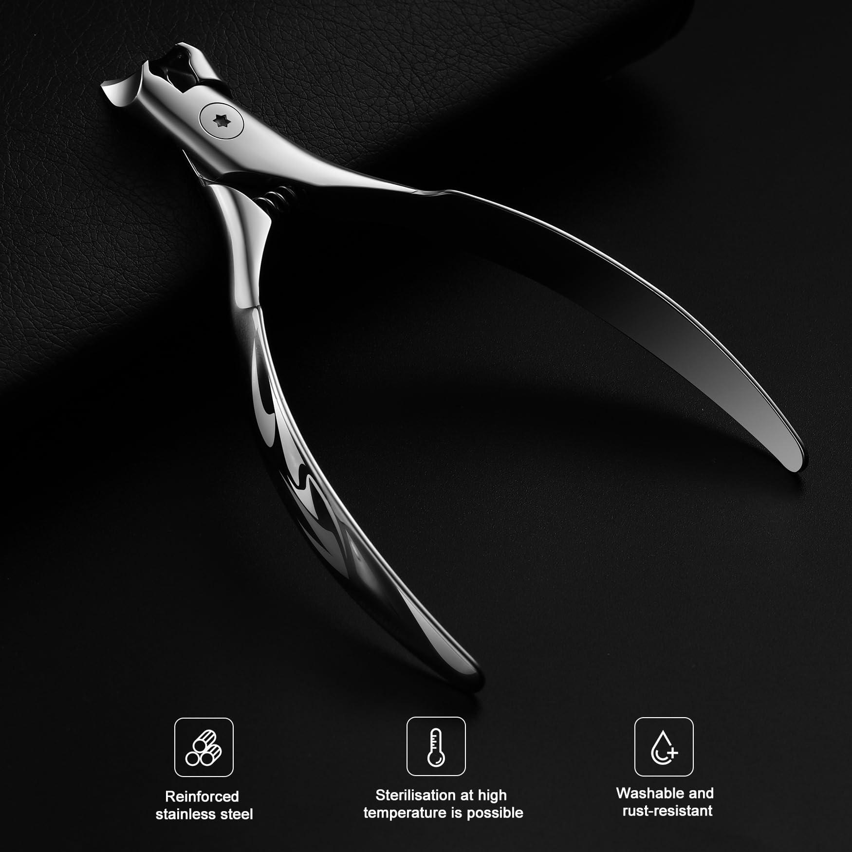 FERYES FERYES Wide Jaw Thick Toenail Clippers Thick Toenails - Precision Stainless Steel Toe Nail Clippers for Thick Nails for Seniors with Catcher - Silver