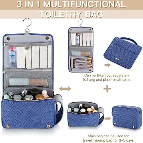 Lizzton Lizzton Toiletry Bag Hanging Travel Organizer for Women, 3 in 1 Large Makeup Cosmetic Case for Toiletries Accessories, Water-resistant Dopp Kit Shaving Bag (Blue)