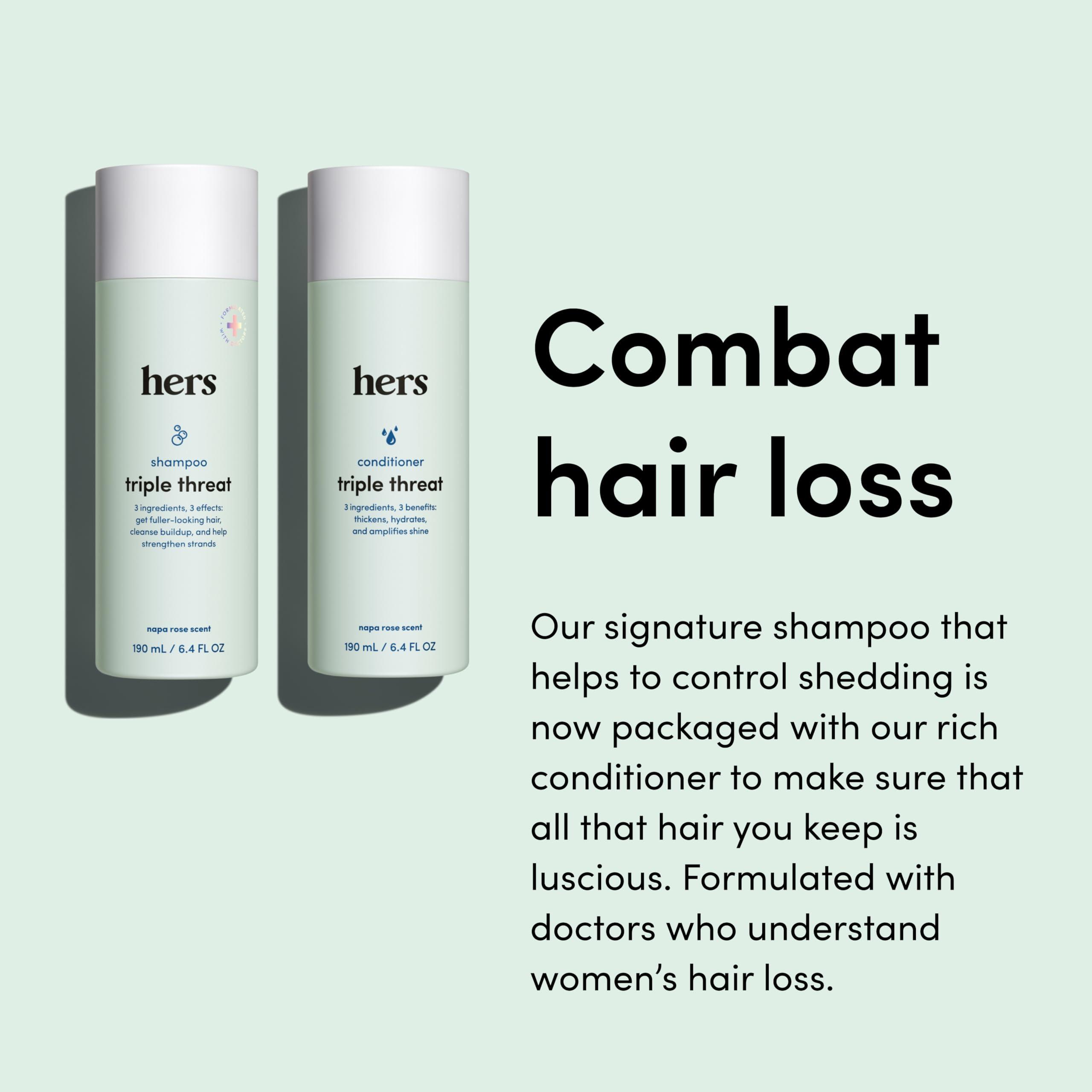 Hers hers Triple Threat Shampoo and Conditioner Set for Women- Thickening, Moisturizing, Reduces Shedding - Color Safe Hair Loss Shampoo and Conditioner- Napa Rose, 2 pack, 6.4oz