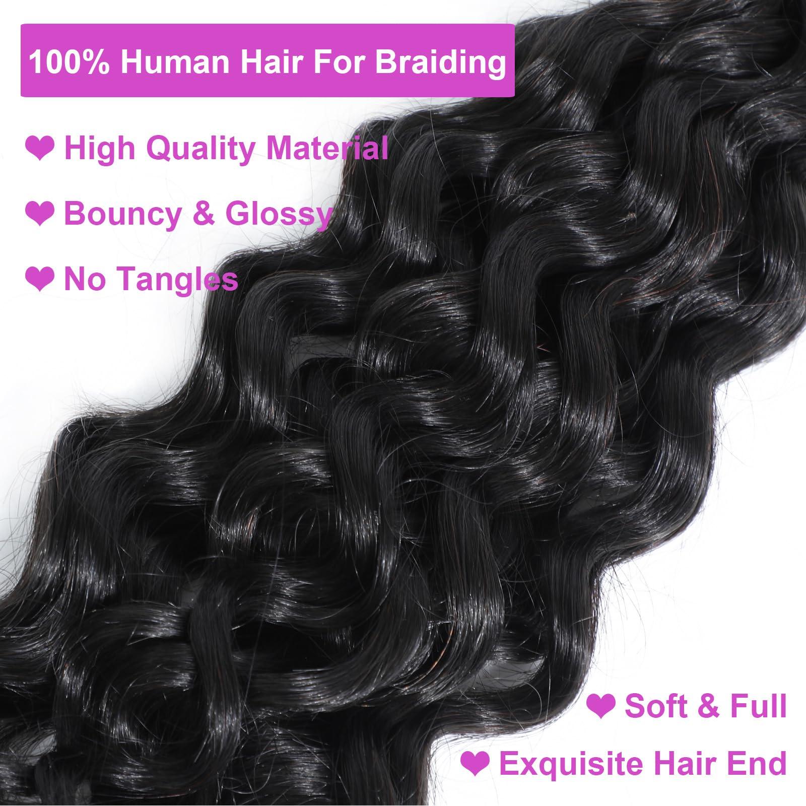 Adette Human Braiding Hair Water Wave Bulk Human Hair for Braiding 50g 1 Bundle/Pack No Weft Human Hair Bundles for Braiding Micro Human Braiding Hair for Boho Braids (16\")