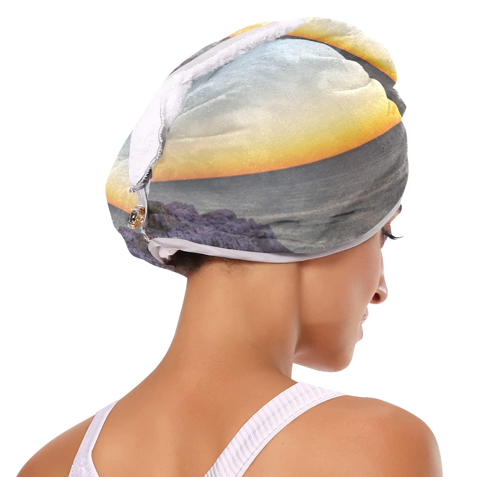 Poeticcity Portland, Maine, USA at Portland Head Light in the Morning 2 Packs Hair Towel Wrap, Absorbent Turban Bath Hair Towel Hat, Quick Drying Hair Towel with Button for Curly, Long, Thick Hair