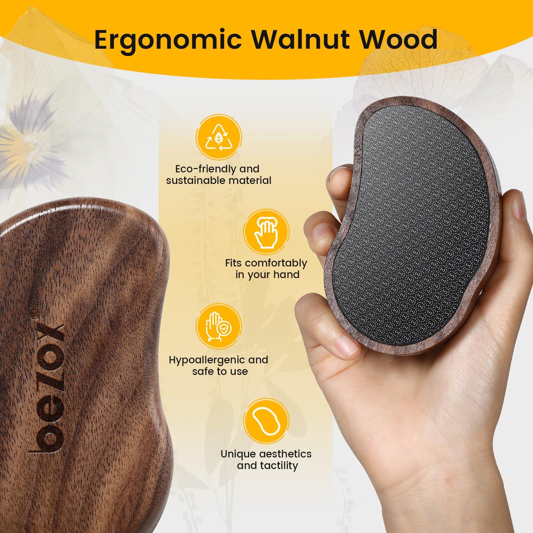 BEZOX BEZOX Glass Foot Scrubber(1 PCS) - Nano-glass Pedi Egg Pumice Stone for Feet Dead Skin, Plastic-Free Pedicure Foot File Callus Remover for Silky Smooth Feet - Walnut Wood Handled