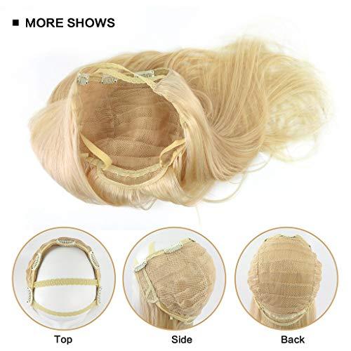 RemeeHi RemeeHi Wavy 5 Clips Hairpieces Hair Extension U Part 3/4 Half Wigs with Adjustable Straps Real Human Hair for Women 16 Inch 27/613# Flax& Blond 140g