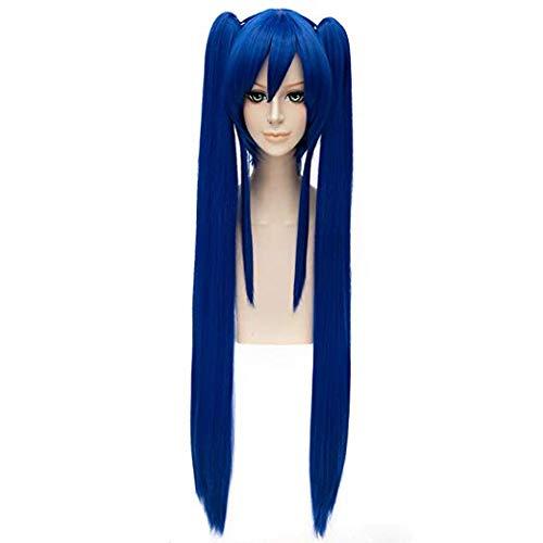 PLUSKER PLUSKER 100cm/39inch Long Anime Dark Blue Straight Bangs Wig with Two Detachable Ponytails for Women Fairy Tail Wendy Marvell Cosplay Party Synthetic Hair Wigs