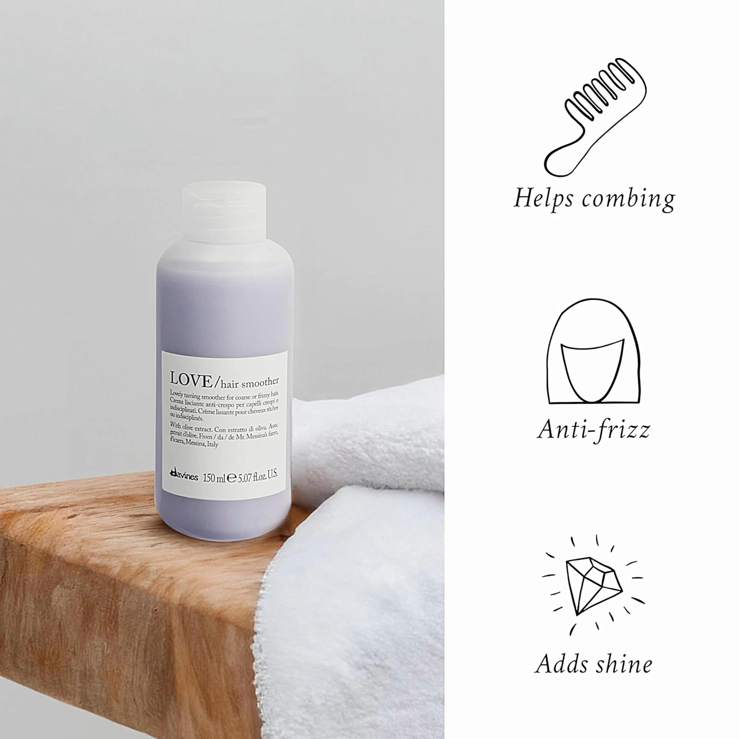 Davines Davines LOVE Hair Smoother, Leave-On Cream To Smooth Frizzy, Unruly Or Wavy Hair Weightlessly, White, 5.07 Fl. Oz.