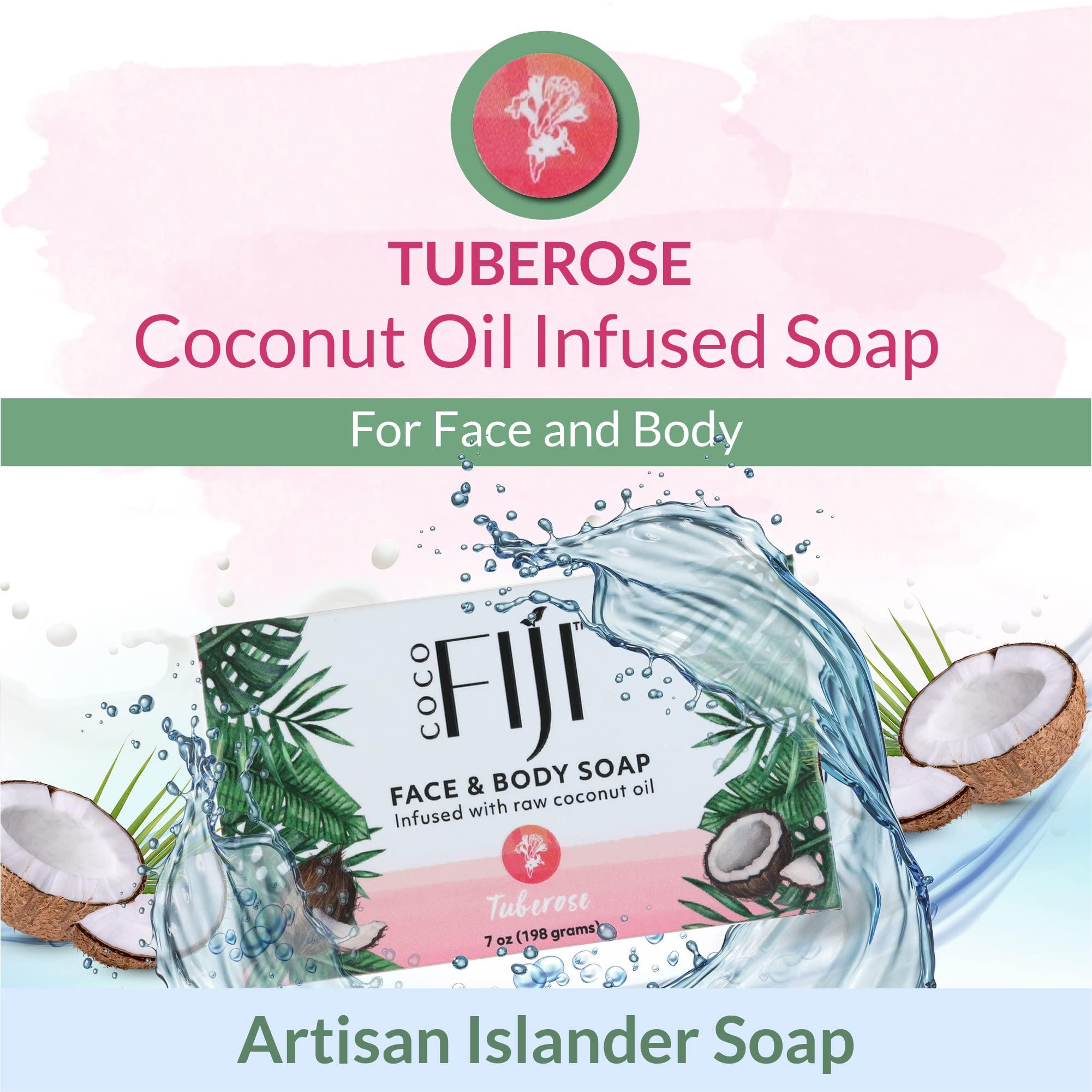 Organic Fiji Coco Fiji, Coconut Oil Infused Soap, Bar 7oz (Tuberose, Pack of 2)