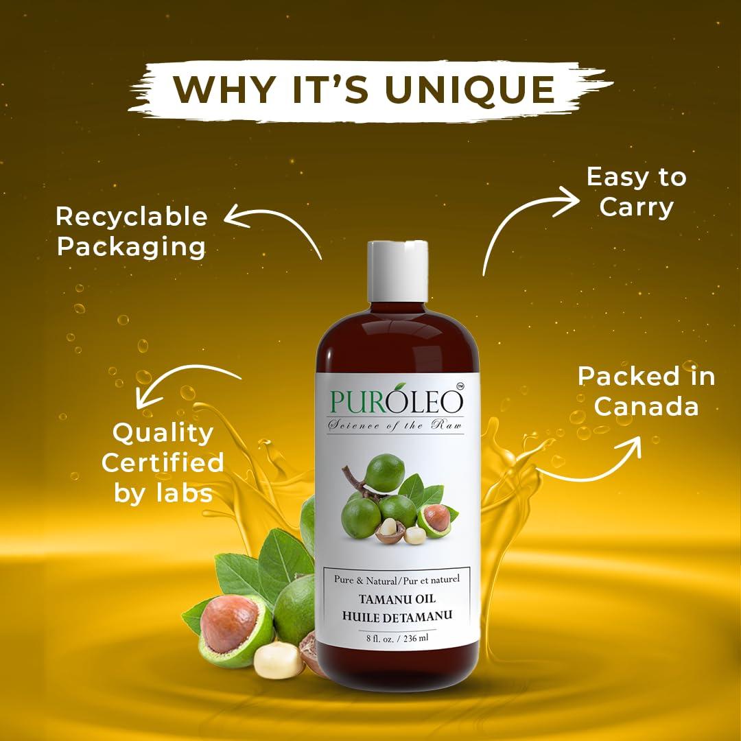 PURLEO PUROLEO Tamanu Oil 8 Fl Oz/236 ML (Packed In Canada) 100% Pure Certified | Natural Cold Pressed Unrefined Oil for Hair & Face Premium packaging with Eye Dropper tamanu oil for face skin virgin