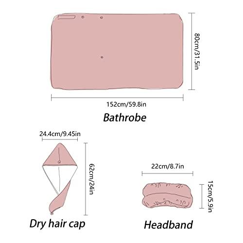 Qilmy Qilmy 3PCS Polka Dot Bath Towels Bathrobe Set for Women, Adjustable Wrap Drying Hair Cap Headband Bath Towel for Spa, Shower, Gym