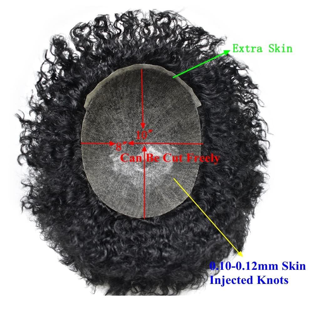 Healthlif Healthlif Afro Toupee For Black Men PU Skin Man Hair Piece Curly African American Man Weave Hair Units Real Human Hair Mens Toupee Afro 8MM Afro Wave #1B Off Black