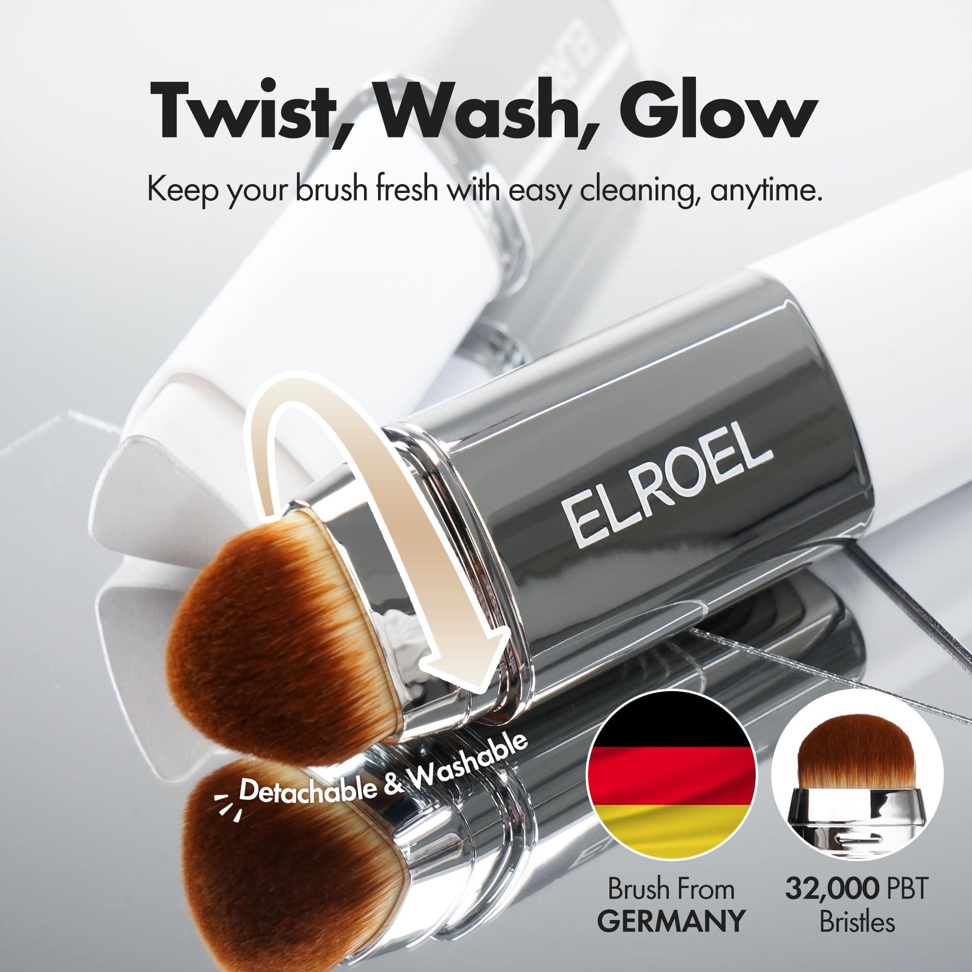 ELROEL BLANC Cover Cream Stick V - Korean Color-Changing Foundation with Detachable Brush - Full to Medium Coverage Base Makeup (201 Fair, 0.45 oz)