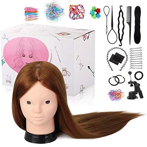 TopDirect Mannequin Head with 80% Human Hair, TopDirect 23.5" Brown Real Hair Cosmetology Mannequin Head Hair Styling Hairdressing Practice Training Doll Heads with Clamp Holder and Tools