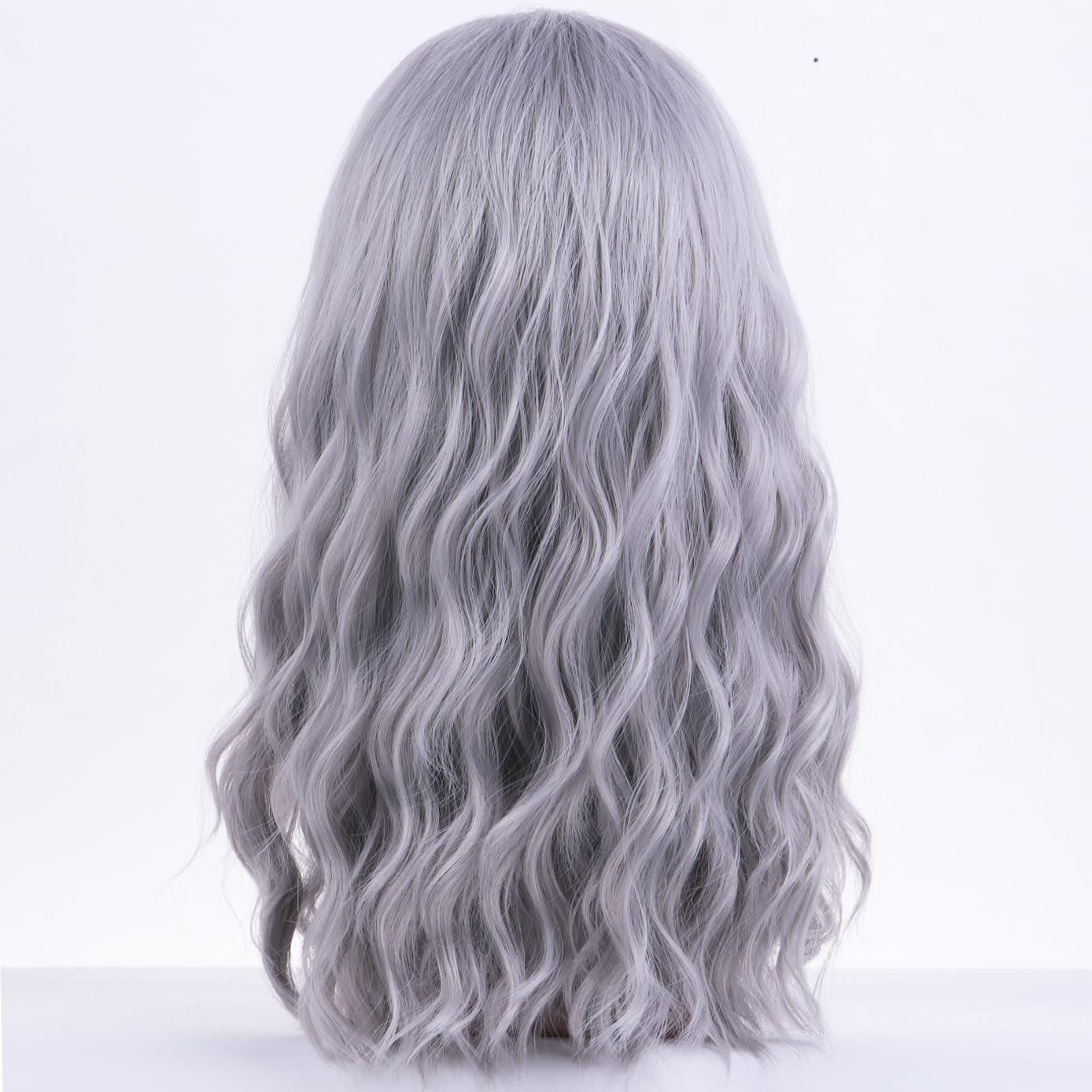 BERON BERON Mens Silver Grey Long Wigs With Halloween Cosplay Costume Party Wig Curly Middle Part Hair Wigs