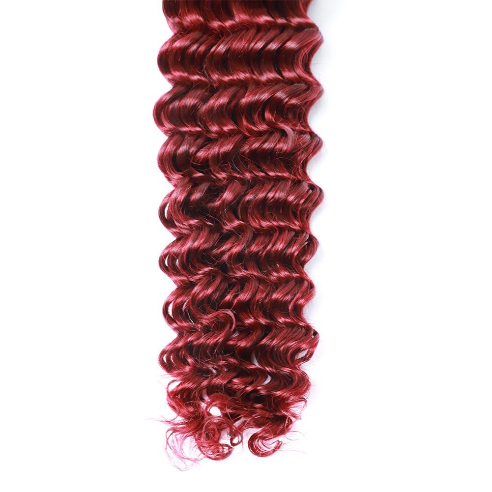 Kbeth Human Braiding Hair Deep Wave Bulk Human Hair for Braiding 50g Bundle No Weft Curly Braiding Hair Extensions Red Color for Boho Braids Water Curly Human Hair Braiding Hair (99J#, 24 Inch-50G)