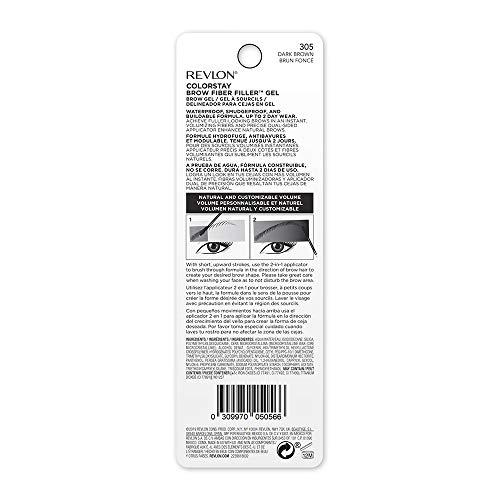 REVLON REVLON ColorStay Brow Fiber Filler, Longwearing & Volumizing Waterproof Eyebrow Gel, 305 Dark Brown, 0.23 fl. oz.