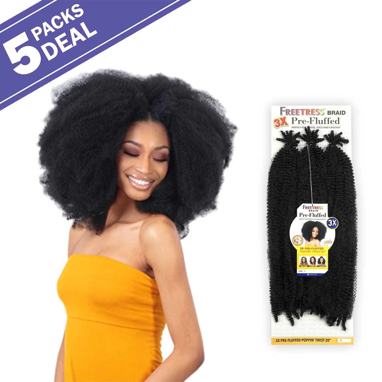 Fisher-Price SHAKE N GO FreeTress Crochet Braids 3X Pre-Fluffed Poppin Twist 20 (5-PACK, 1B)