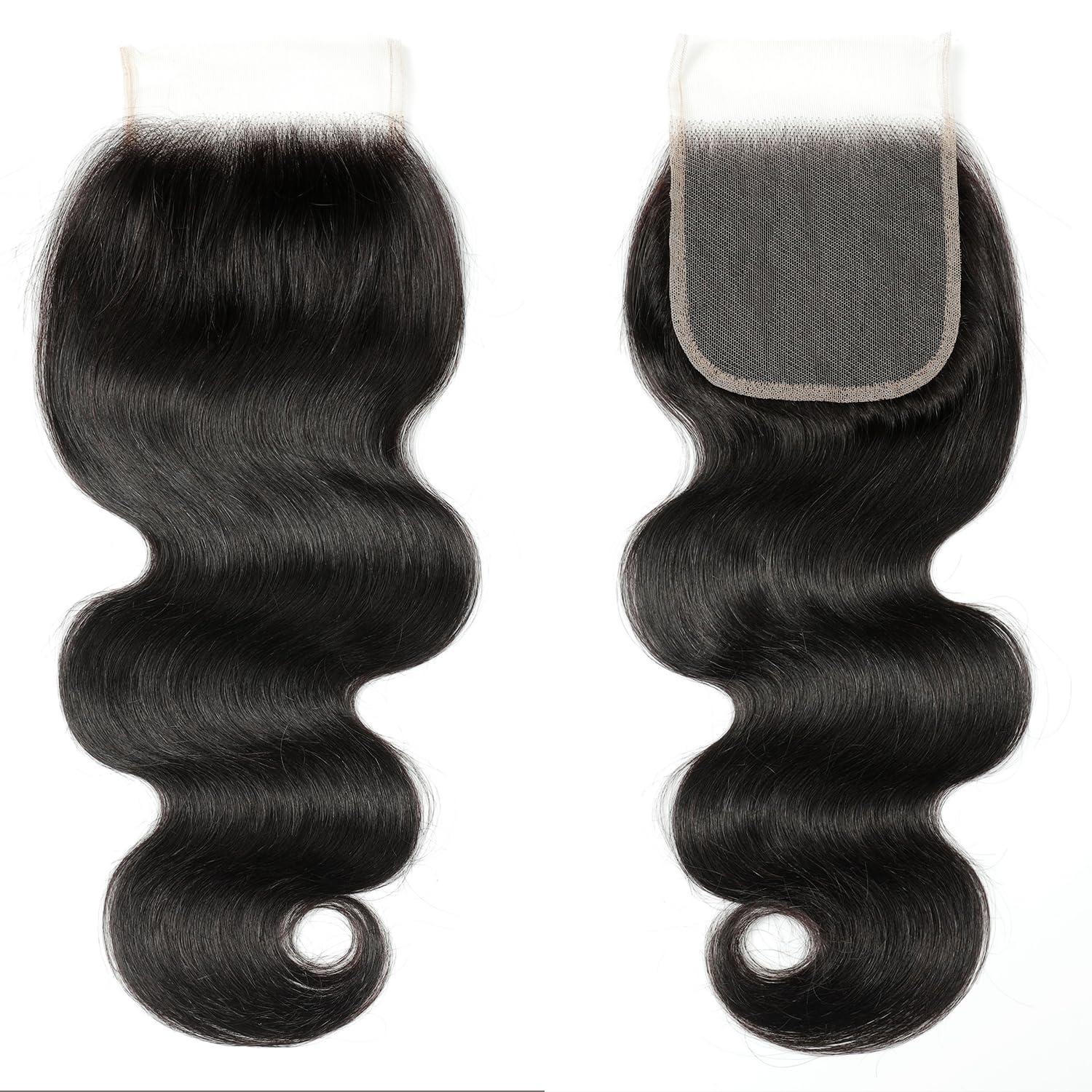 Renyarch 4x4 Transparent HD Lace Closure Human Hair Closure Invisible Lace Human Hair Frontal Closure Human Hair Extensions Pre Plucked Natural Black (16Inch,Body Wave)